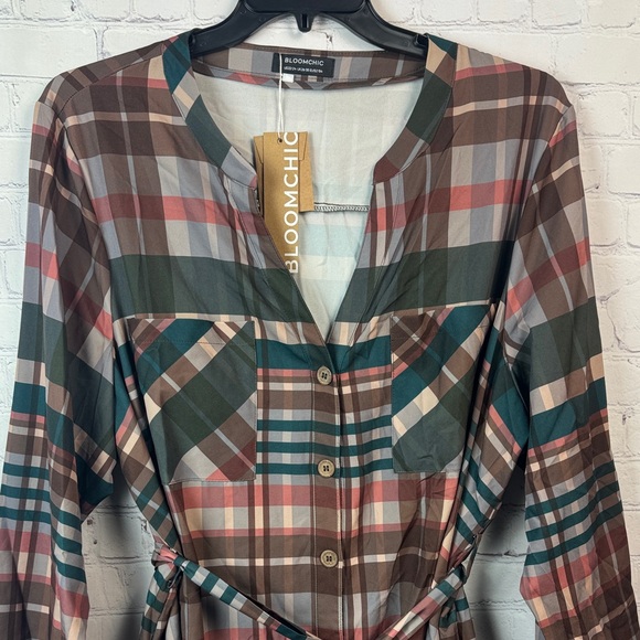 BloomChic Multicolor Plaid Long Sleeve Dress - Picture 5 of 7